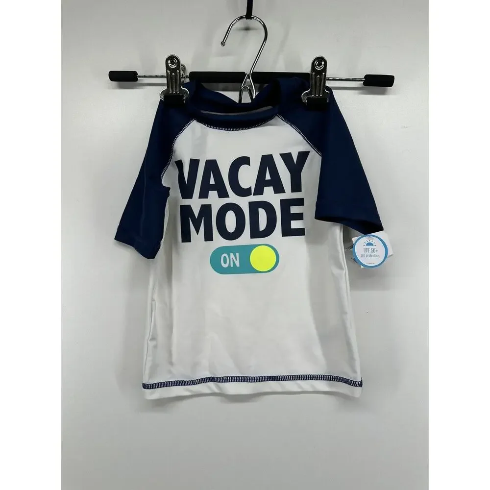 Carter's Vacay Mode Rash Guard Shirt Top White Boys UPF 50+ Sz 3‎ T NEW